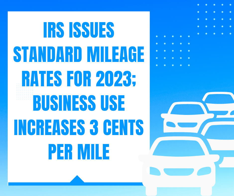 IRS issues standard mileage rates for 2023; business use increases 3